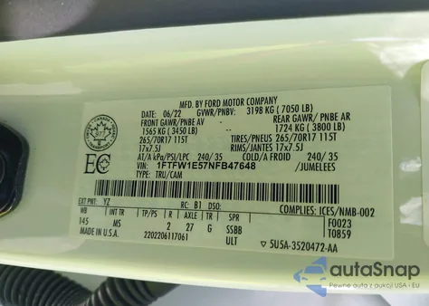 2022 Ford F-150 Xlt z USA, uszkodzony, nr VIN 1FTFW1E57NFB47648